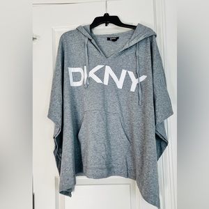 DKNY Gray Logo Hoodie Poncho